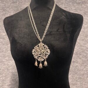 Vintage Tortolani Silver Tone Floral Rose Statement Necklace